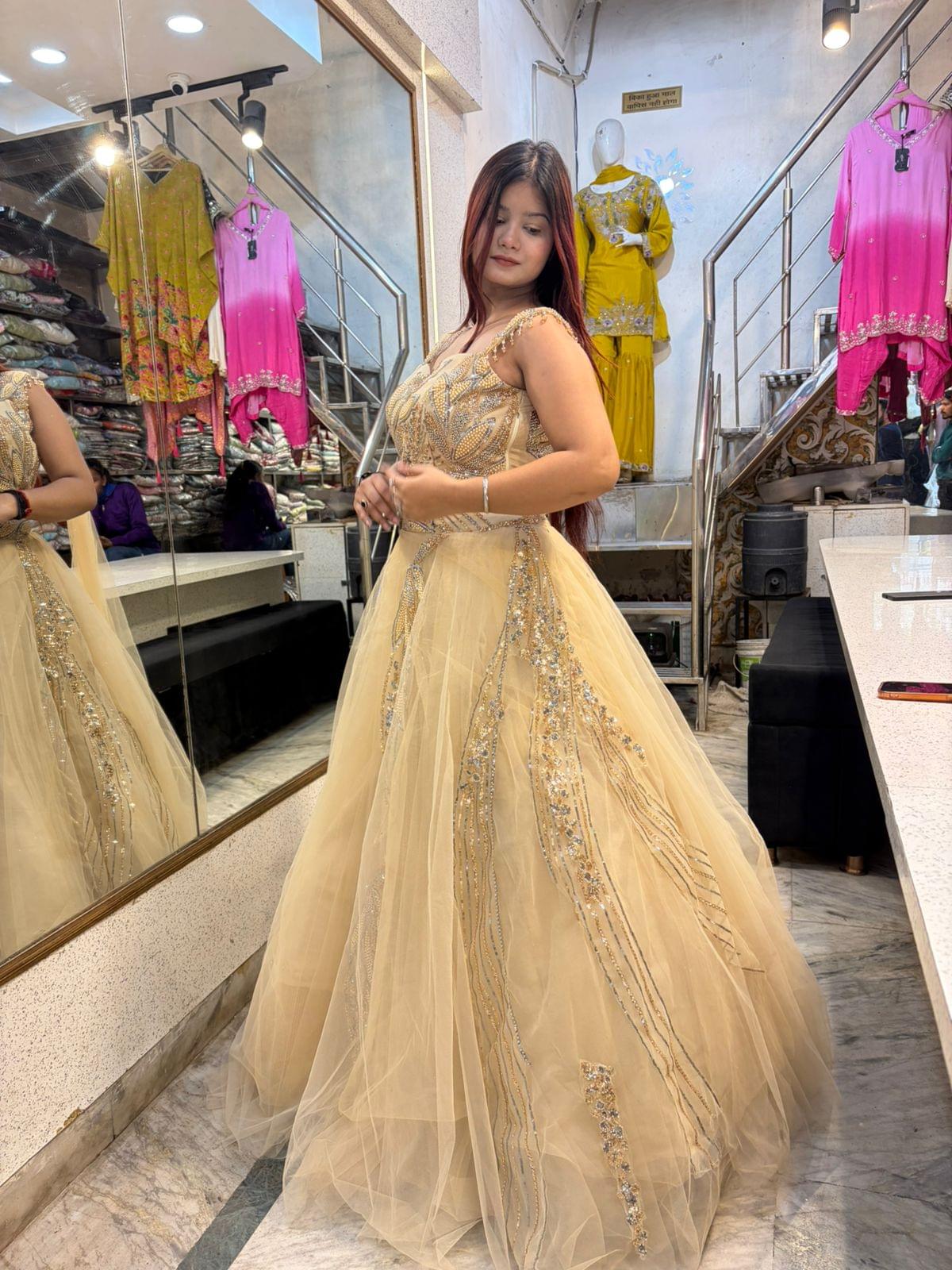 Golden Handwork Lehenga – Crop Top Skirt Set - Image 3