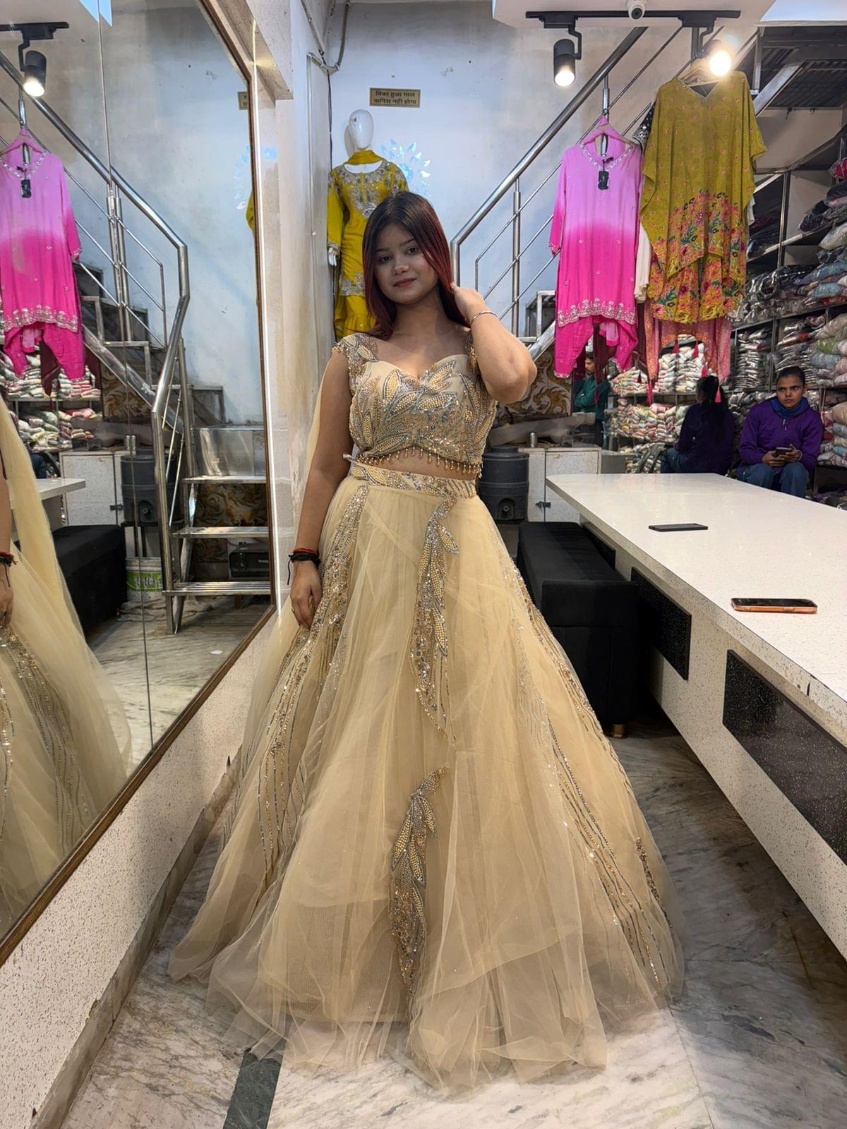 Golden Handwork Lehenga – Crop Top Skirt Set - Image 2